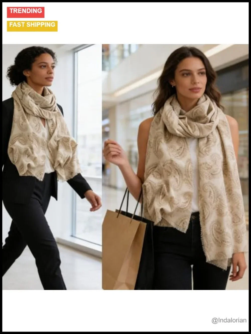 Oversized Paisley Pashmina Shawl Wrap - Soft Lightweight Polyester Winter Scarf